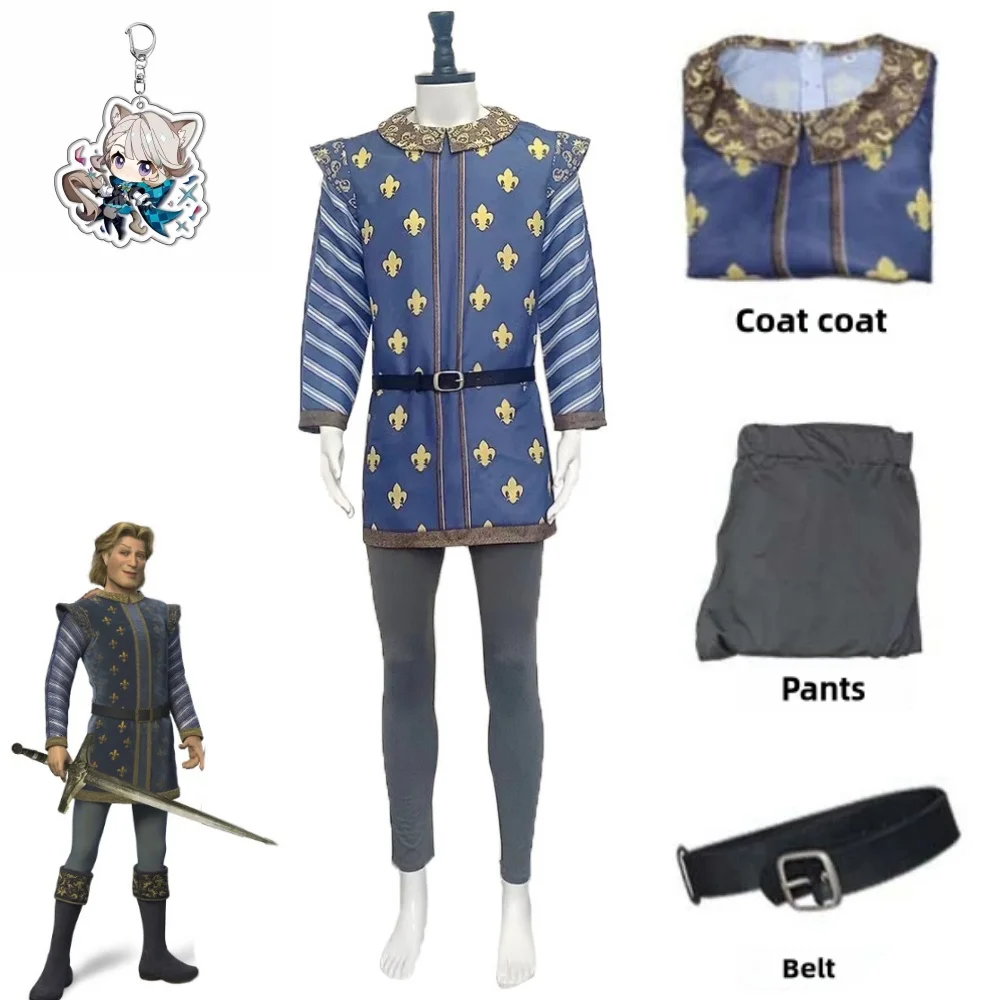 

Movie Monster Prince Charming Cosplay Shirt Pants Belt Uniform Outfits Halloween Party Suit for Adult Men costume