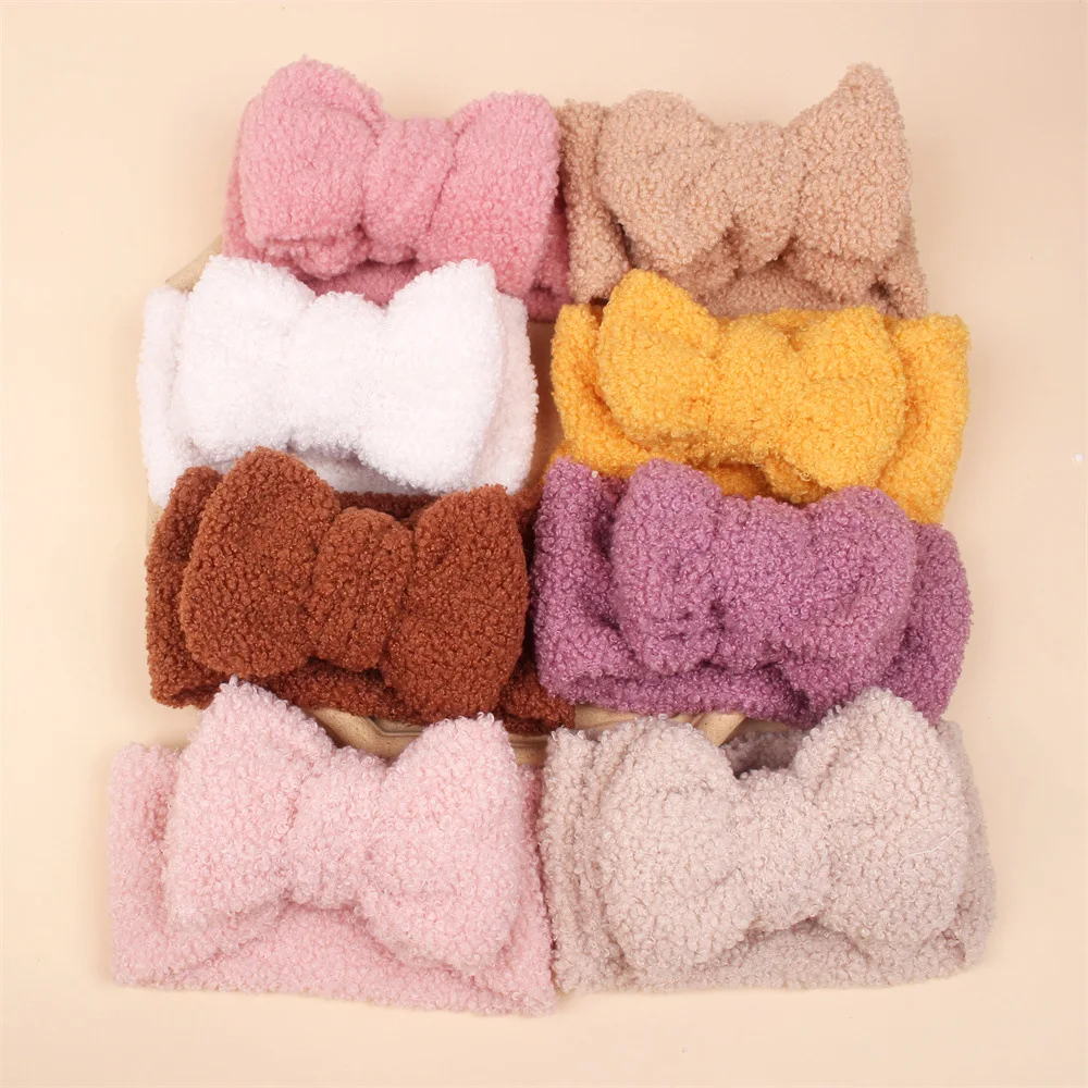 Warm Teddy Fabric Headband Baby Girl Newborn Headwraps Cute Bow Infant Girls Bonnet Baby Hair Accessories Winter