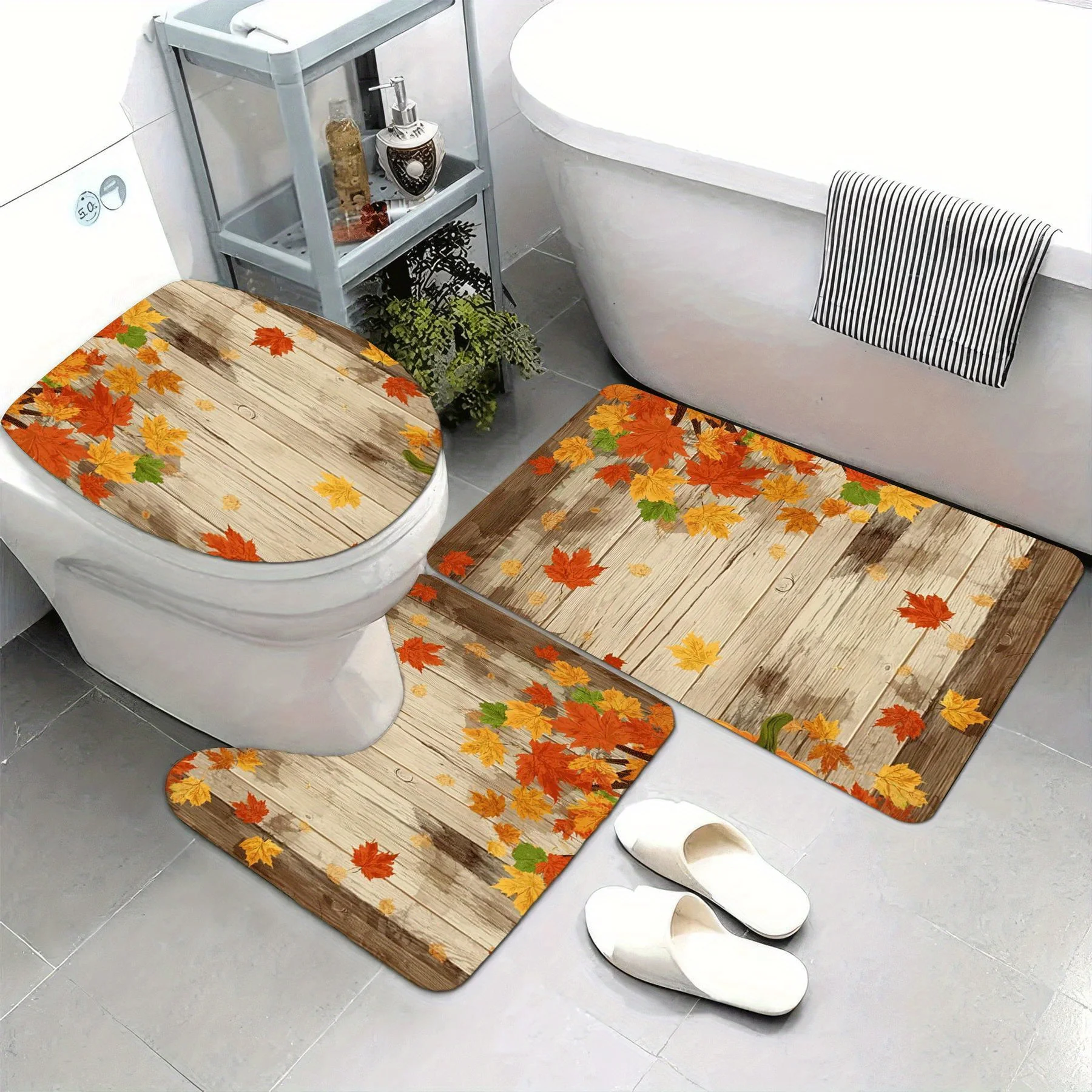 

3pcs Super Soft Bathroom Floor Mats Set, Absorbent, with Non-slip Backing, Autumn Maple Leaf Print Suitable for Bathroom, Toilet