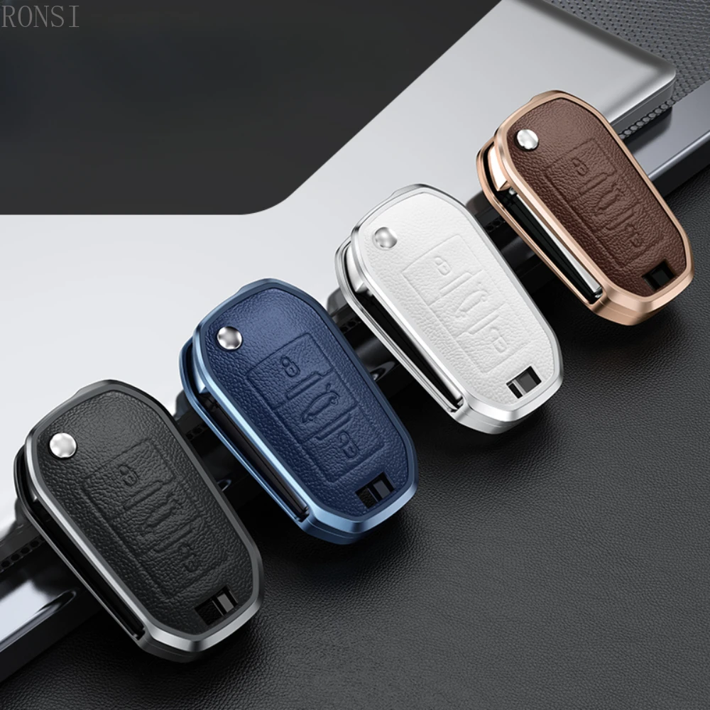 

Alloy Leather Car Folding Key Case Full Cover For Peugeot 3008 208 308 508 408 2008 307 4008 For Citroen C4 C4L CACTUS C3 C6 C8