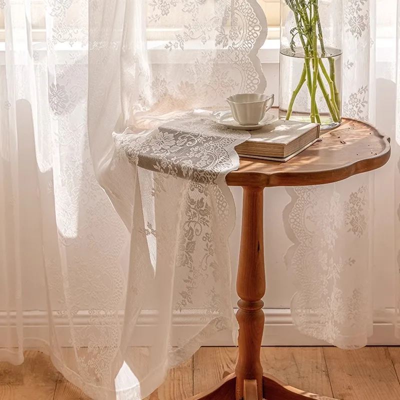1 Stück weiße Spitzenvorhänge, durchsichtige Spitzenvorhänge für Wohnzimmer, luxuriöse Vintage-Spitzenvorhänge mit Blumenmuster für Schlafzimmerzimmer – Detail 2