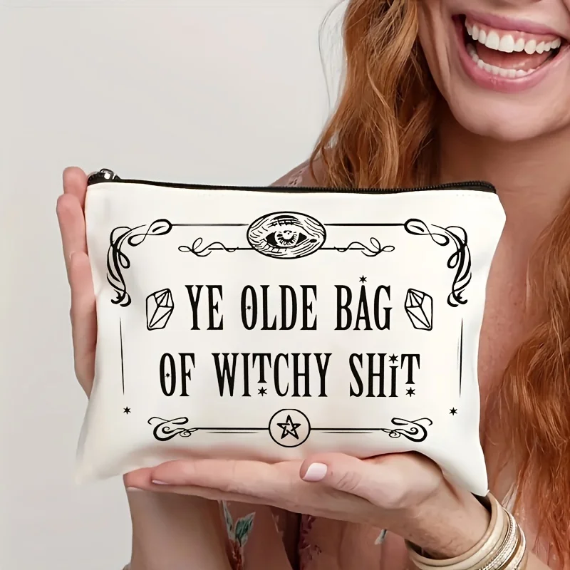 Women'S Cosmetic Pouch Non-Waterproof Ye Olde Bag Of Witchy Design Durable Fade-Resistant Zippered Makeup Bag