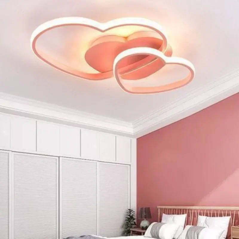 Princess Heart LED Modern Ceiling Lights Surface Dimmable Children Girl Room Living Room Wedding Decor Chandelier Fairy Lamp