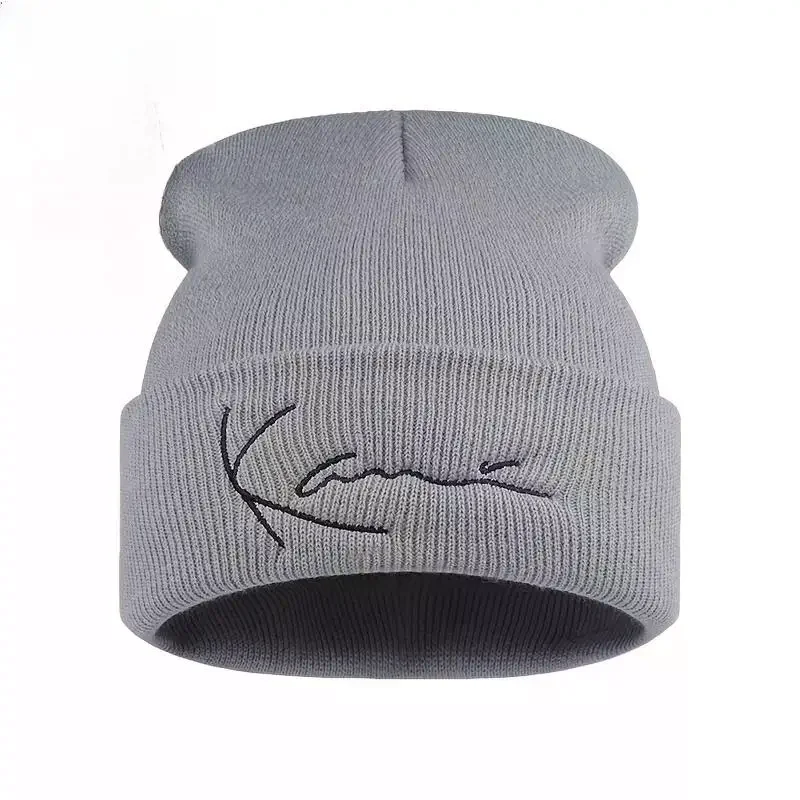 칼 카니 레트로 레터 자수 니트 모자 남녀 공용 겨울 따뜻한 후드 니트 모자