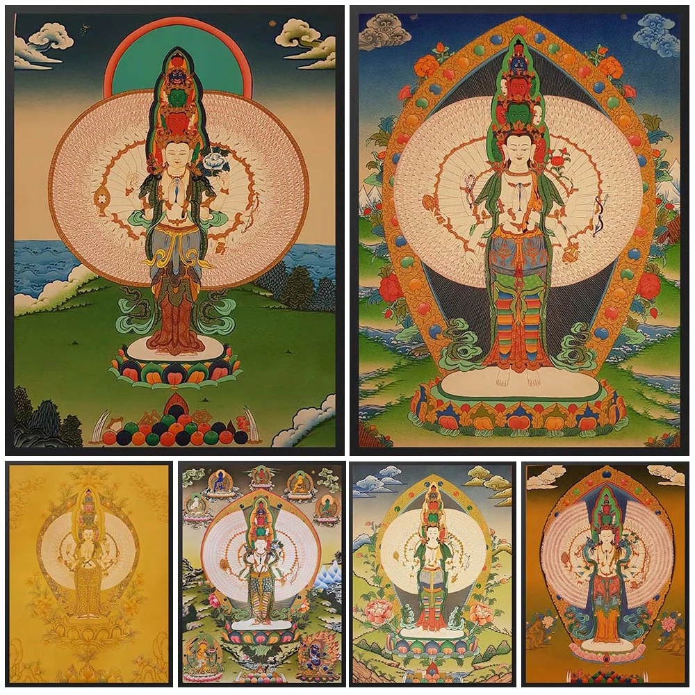 

Buddhism Avalokiteshvara Religion Prints Posters Wall Pictures For Living Room Vintage Poster Wall Art Canvas Painting Unframed