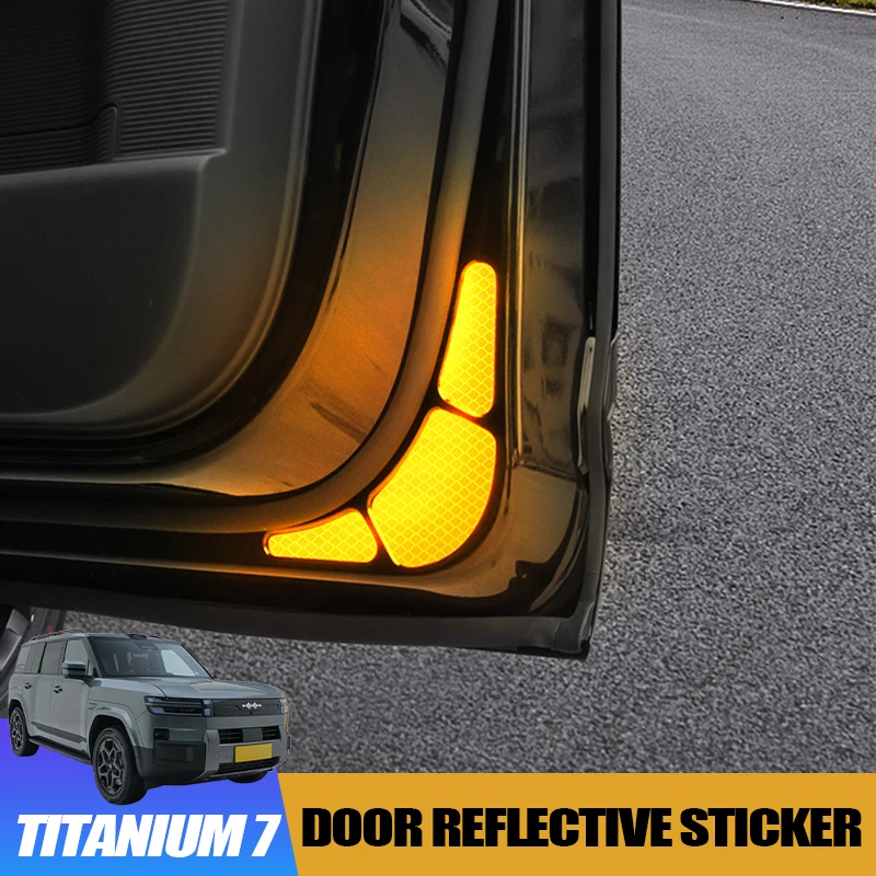 Door Reflective Stickers for BYD Leopard 7 Titanium 7 Safety Decals Fluorescent Warning Tape Waterproof Exterior Accessory