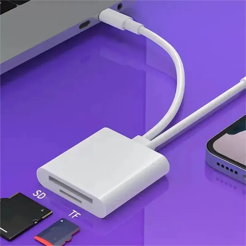 2-in-1 OTG Card Reader Type C Lightning SD/TF Memory Adapter for PC Laptop iPhone Multi Smart Card Reader No App Required