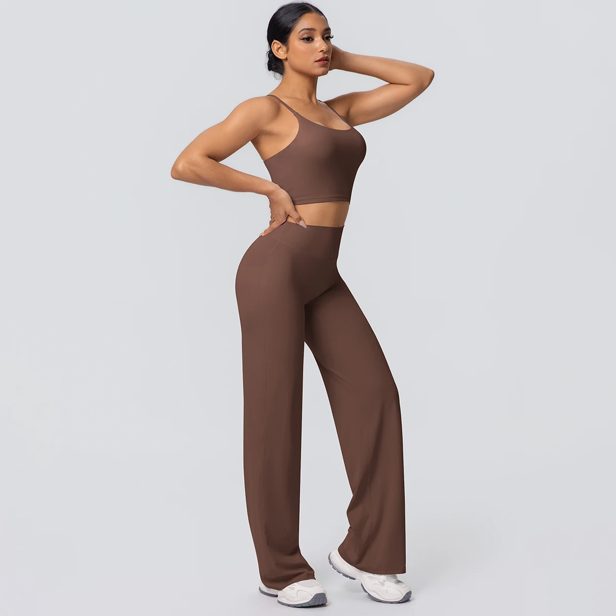 Frauen Schnell Trocknend Gym Sport Fitness Kleidung Yoga Set Backless Sexy Strap Bh mit Brust Pad Hohe Taille Breite Bein Hosen Set – Detail 5