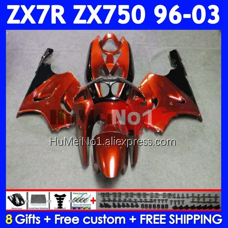 Body Kit For KAWASAKI NINJA ZX 7R 7 R 750 ZX-750 Gloss orange 210No.104 ZX750 ZX-7R ZX7R 96 97 98 99 2000 2001 2002 2003 Fairing