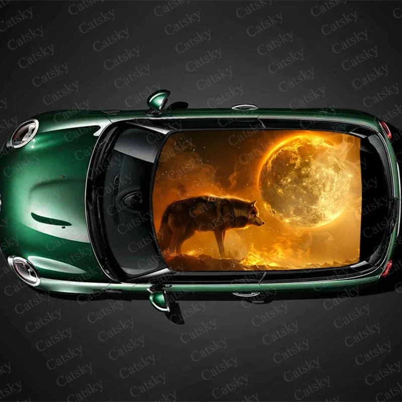 Wolf with Fantasy Landscape Car Roof Sticker Wrap Racing SUV Accessories Packaging Painted PVC Custom Car Graphic Decal