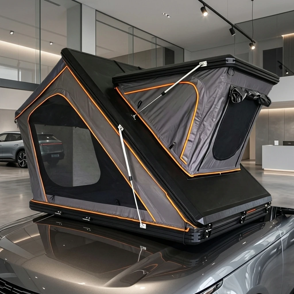 Aluminum Triangle Hard Shell Rooftop Tent for Cars Campers Four-Season Use One Bedroom