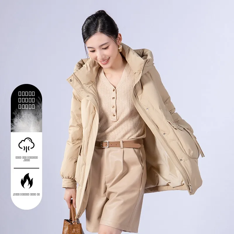 

Yaja Faion Thiened Warm Mid-Length Hooded down Jaet Women's Sle Casual Design Non-Removable Hood Du down Filling