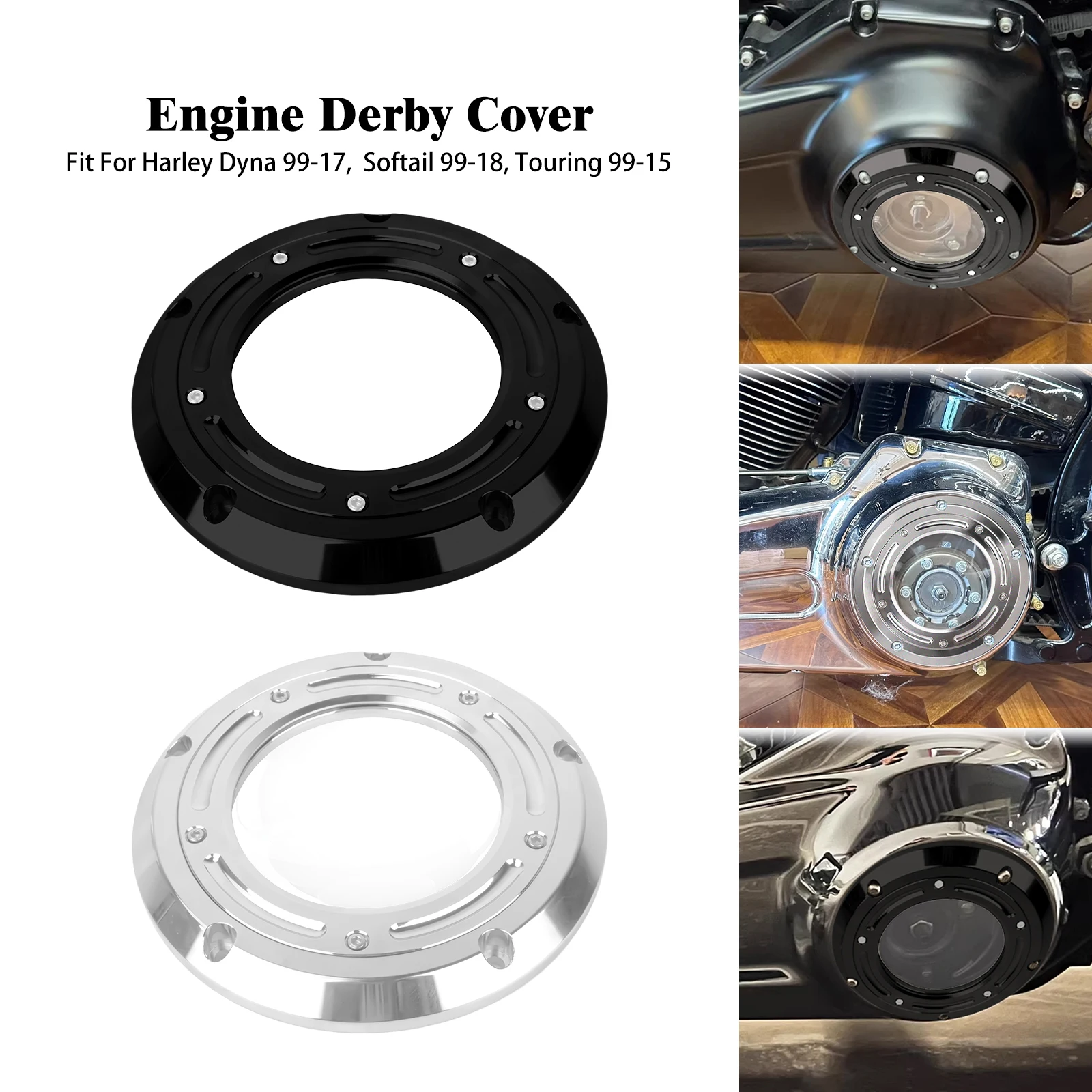 

Крышка двигателя мотоцикла Derby, черная/хромированная боковая крышка сцепления для Harley Touring Electra Glide 99-2015 Softail 99-18 Dyna 99-17