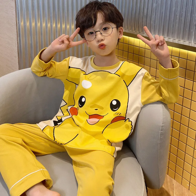 

2026 New Children's Pajamas Spring Autumn Long Sleeve Cotton Cartoon Cute Clothes Collection Parent Child Set Round Neck