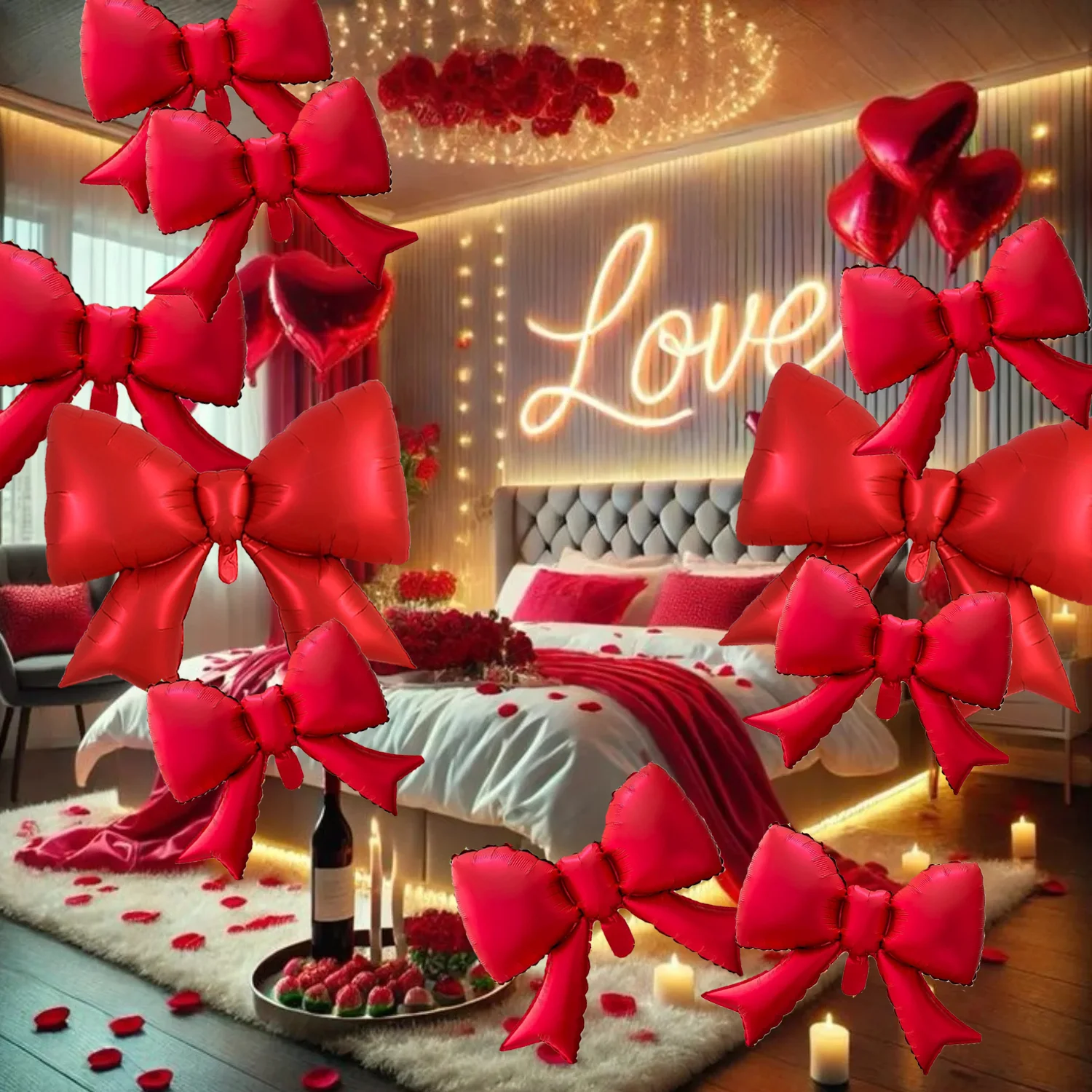 2/10 Stück rote Aluminiumfolien-Schleifenballons, geeignet für Hochzeiten, Gender-Reveal-Partys, Geburtstage, Neujahr und Weihnachtsdekorationen – Detail 5