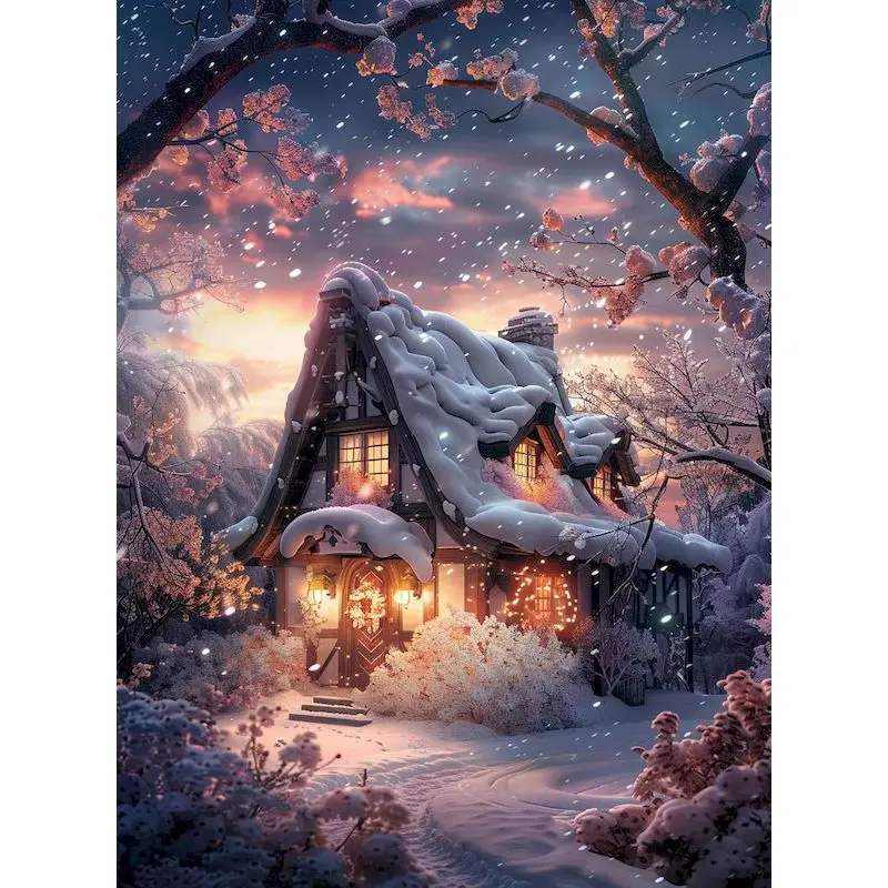 

GATYZTORY Diamond Painting Kits Handicraft Art Rhinestone Art Crafts Snow House Full Round Interior Art Supplies Diamond Art Kit