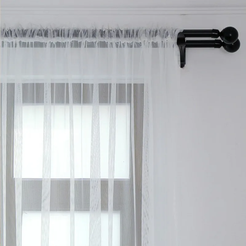 2 Pieces/Set White Light Gauze Curtain Translucent Rod-wearing Curtains And Clean Easy To Install Solid Color Home Decoration