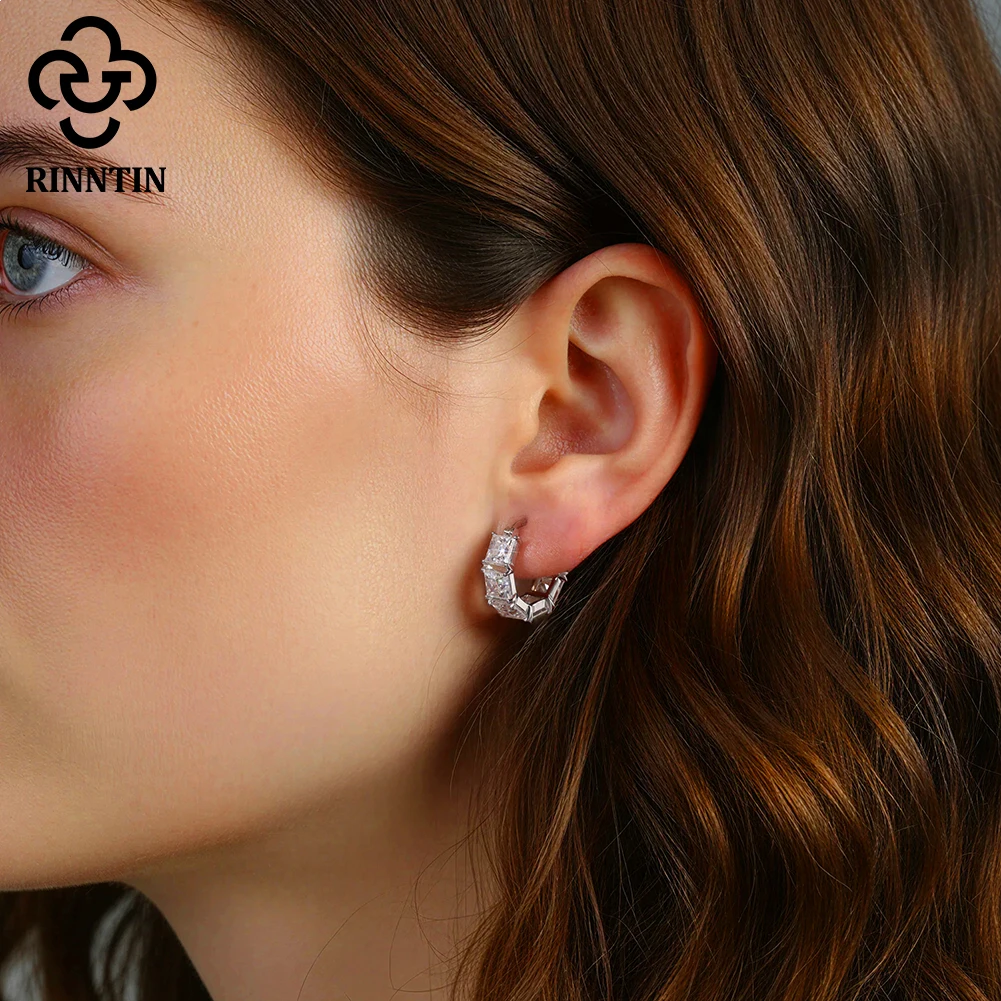 

Rinntin D Color Circle Moissanite Earrings 925 Sterling Silver Elegant Exquisite Hoop Earrings For Women Wedding Jewelry SMOE20