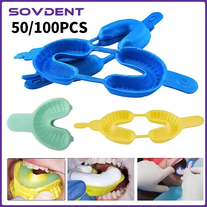 50pc/100Pc/Bag Dental Disposable Tray Fluoride Foam Impression Trays Dentistry Instrument Large Medium Small Dentist Materials