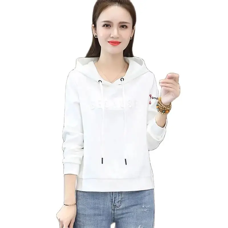 

Short Hoodie Women Spring Summer Style 2024 New Loose Pullover Casual Hooded Tops Fashion Pure Colour Drawstring Thin Top Female