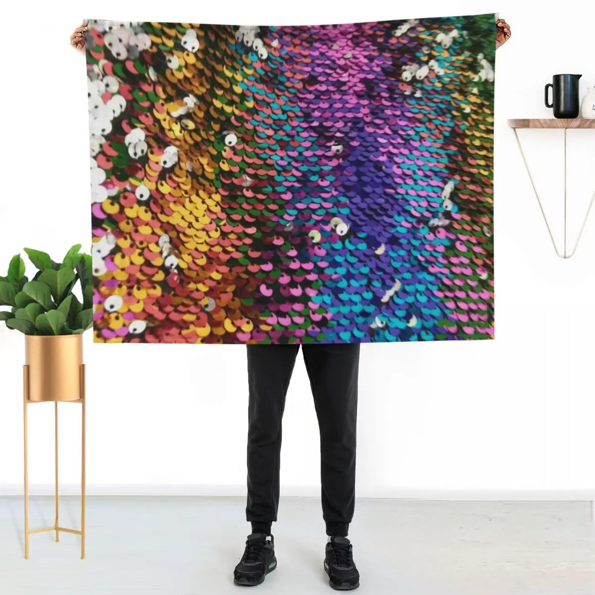 

Multi-colored Sequins Throw Blanket Stylish Decor Blanket Gift for Friends Roommate