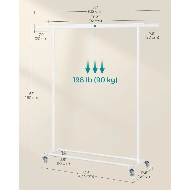 Imagem -04 - Rack de Roupas com Rodas Rack de Roupas para Roupas Penduradas Rack de Vestuário Portátil Resistente Trilho Extensível