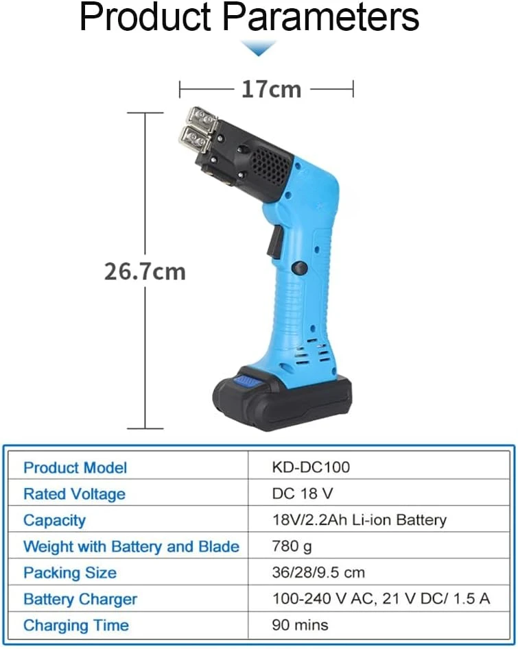 Air Cooled Cordless Battery-powered Electric Rope Fabric Cutter Cloth Hot Knife 2.0Ah 18V 2 Batteries with Blades & Accessories