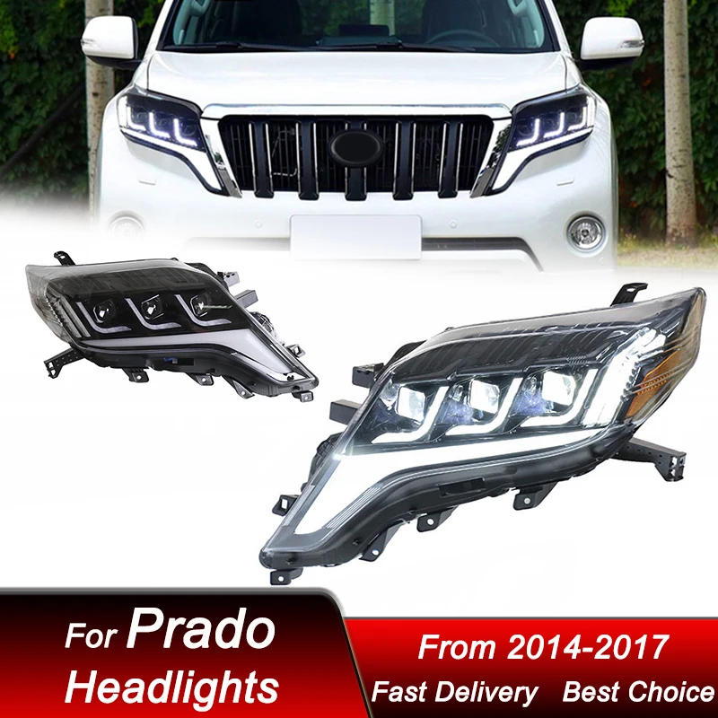 

Поп-автомобильные фары для Toyota Prado 2014-2017, светодиодные фары в стиле Lexus, обновление, аксессуары для линз проектора с высокой настройкой