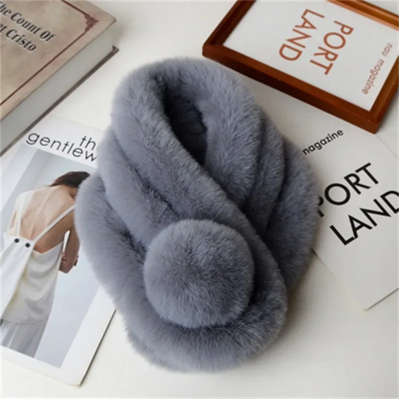 New Rabbit Fur Scarf Women Winter Warm Soft Furry Scarves Casual Female Lady Outdoor Neck Warmer Collar