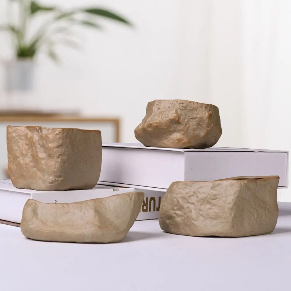 Ceramic Succulent Plant Pots Wear Resistant Stone Shape Plants Growing Container with Drainage Hole Bonsai Potted Flowerpot
