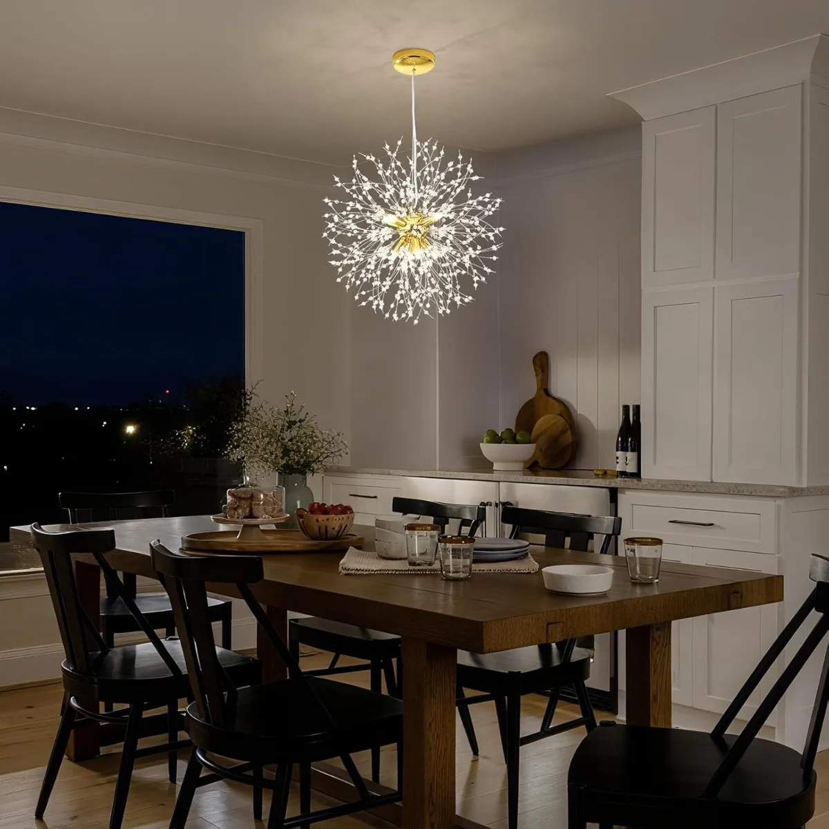 JOYINLED Modern Firework Dandelion Crystal Pendant Light 40cm 8-Light Gold Chandelier for Dining Room Bedroom Living Room Kitche