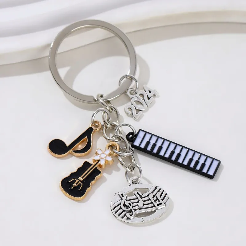 Music Keychain Notes Keyboard Guitar Score Piano Key Ring Pianist Teacher Key Chains For Women Men DIY Handmade Jewelry Gifts