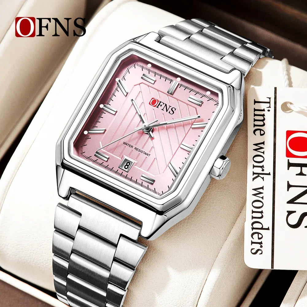 

OFNS Brand New 1623 Классические мужские часы с ночником Водонепроницаемые простые квадратные кварцевые деловые женские часы с календарем