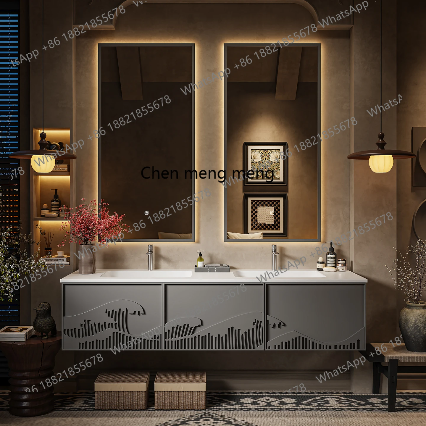 

Дубовый французский винтажный шкаф для ванной комнаты, комбинированный шкаф для унитаза и умывальника