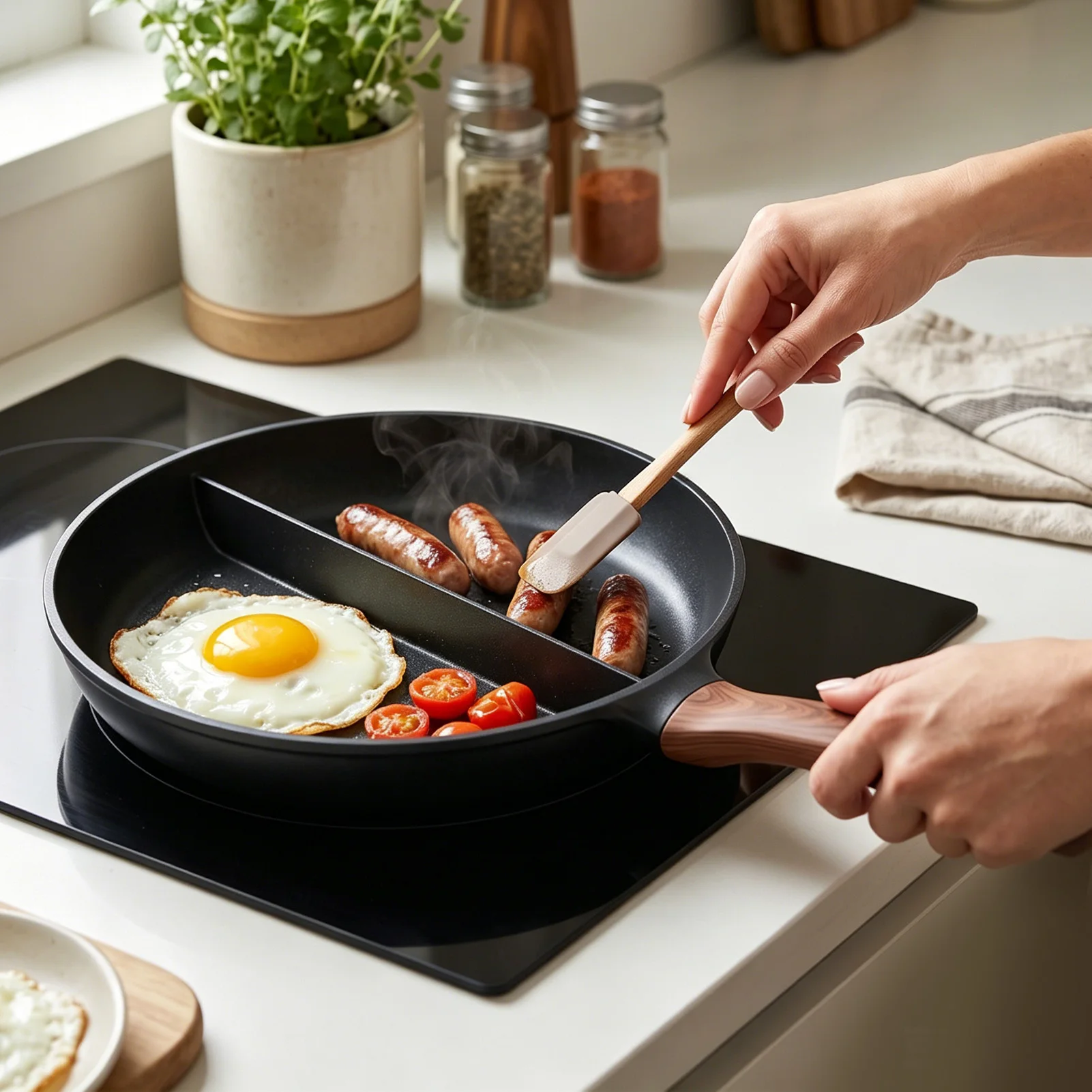 Frying Pan Griddle Breakfast Pan Nonstick Skillet Multipurpose Omelet Steak Cookware Suitable for Gas Ceramic Electric Induction