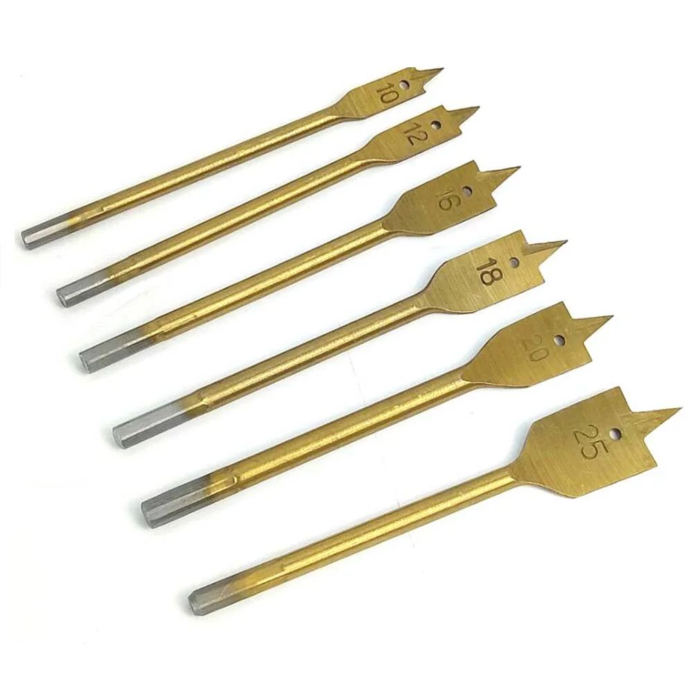 

6pcs 10-25mm Wood Plate Opener Titanium Coating Hex Shank Spade Bits Flat Boring Bit Wood Drill Bit Power Tools Hole Saw