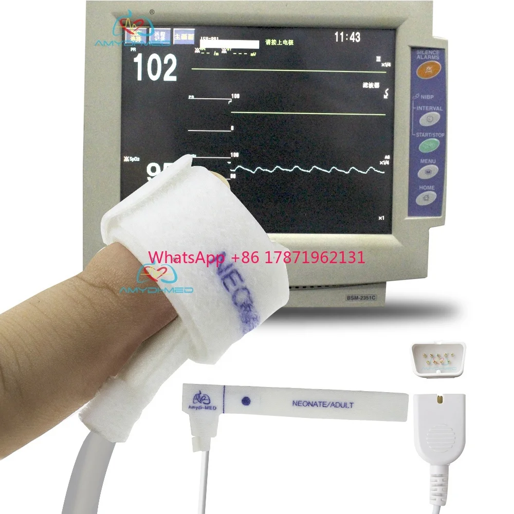 Amydi-med Compatible For NIHON KOHDEN DB9-9P SpO2 Probe  0.9m White Cable Adult Neonatal Sponge Sp02 Sensor