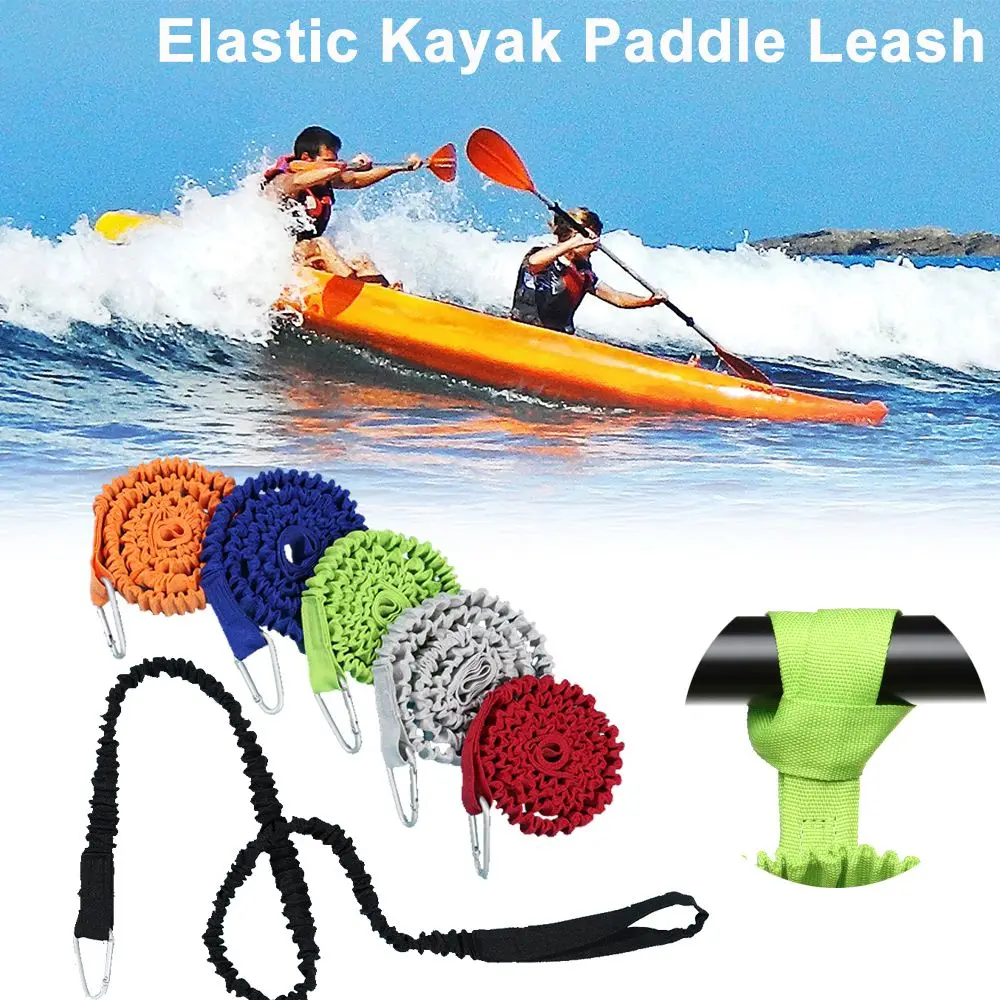 Adjustable Elastic Kayak Canoe Paddle Leash Fishing Rod Leash Safety Rope Carabiner Rowing Boats Accessories