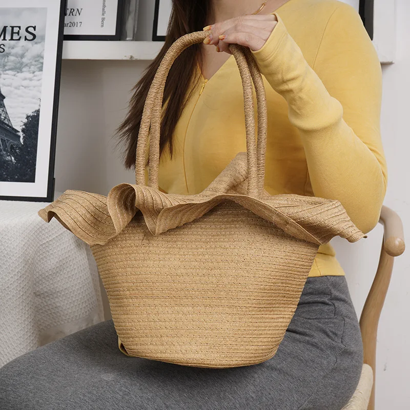 Women's Tote Bag Summer Beach Vacation Literary Retro Handbag Shoulder Bag Large Capacity Woven