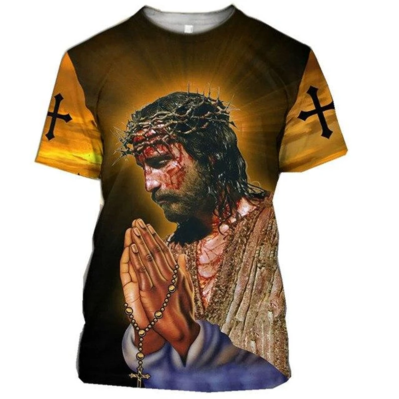 Fashion Jesus Graphics T Shirts Summer Trend Short Sleeve O Neck 3D Printed Christian T-shirts Casual Loose Streetwear Tees Tops