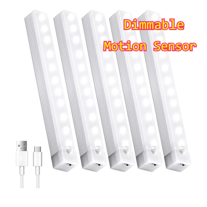 Motion Sensor LED Cabinet Light Type C Rechargeable Induction Night Light Wireless Portable Detector Lamp for Wardrobe Hallway