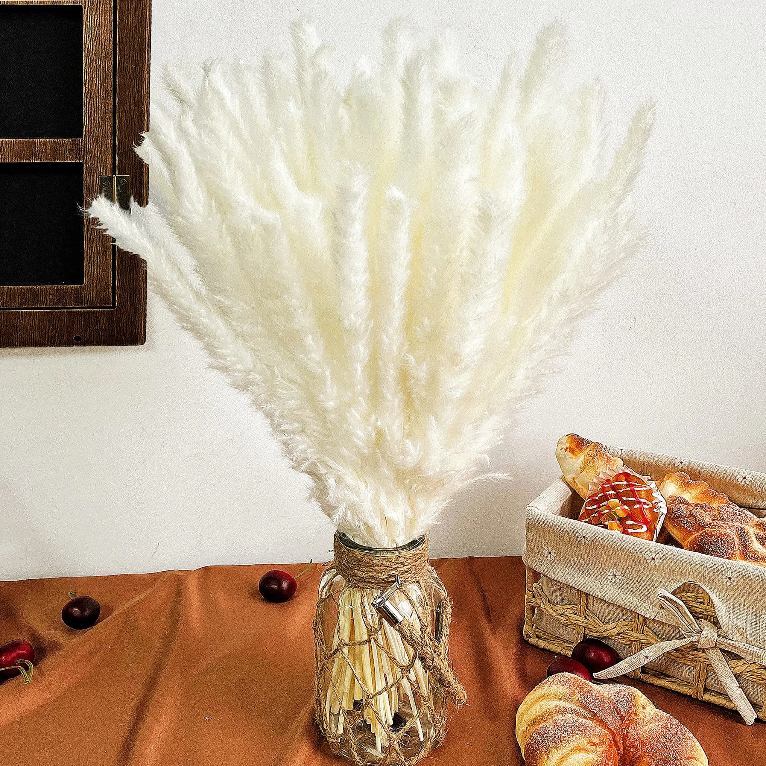 

White Pampas Grass Decor, Dried Flowers, Boho Decor, Natural Fluffy Dry Bunny Tails, Vase Filler for Home, Wedding Arrangement