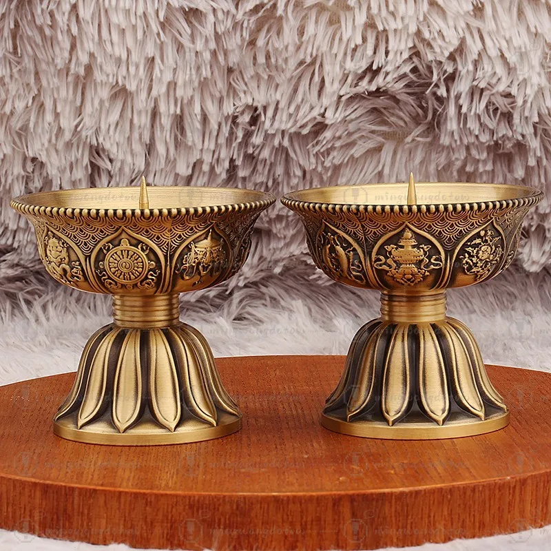 Copper Eight Treasures Pattern Candlestick Holder Handmade Metal Artware Home Room Furnishing Table Decoration