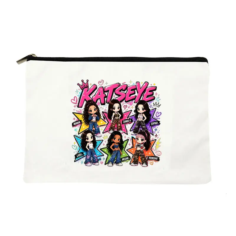 Q Version Katseye World Tour Makeup Bags Foldable Storage Bag Travel Organizer Bags Lightweight Travel Bags Women Kpop Fan Gift