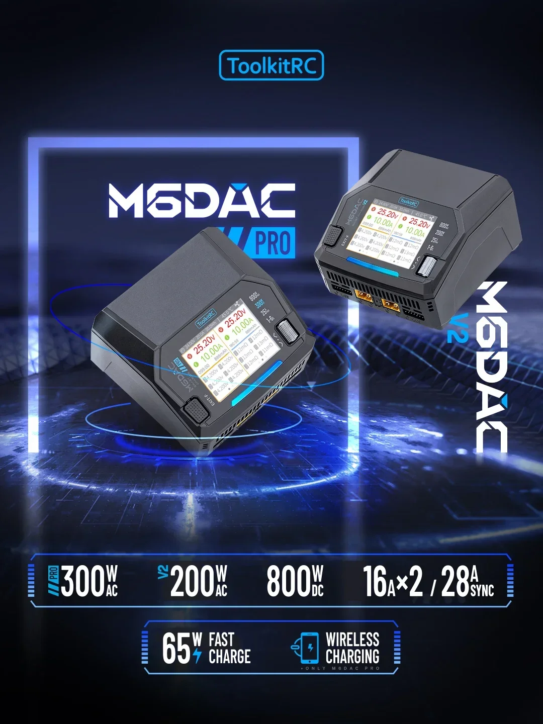 ToolkitRC M6DAC V2 M6DAC Pro Двухканальное интеллектуальное зарядное устройство Lipo Разрядник переменного тока 200 Вт/300 Вт постоянного тока 800WX2 28A 1-6S LiHV