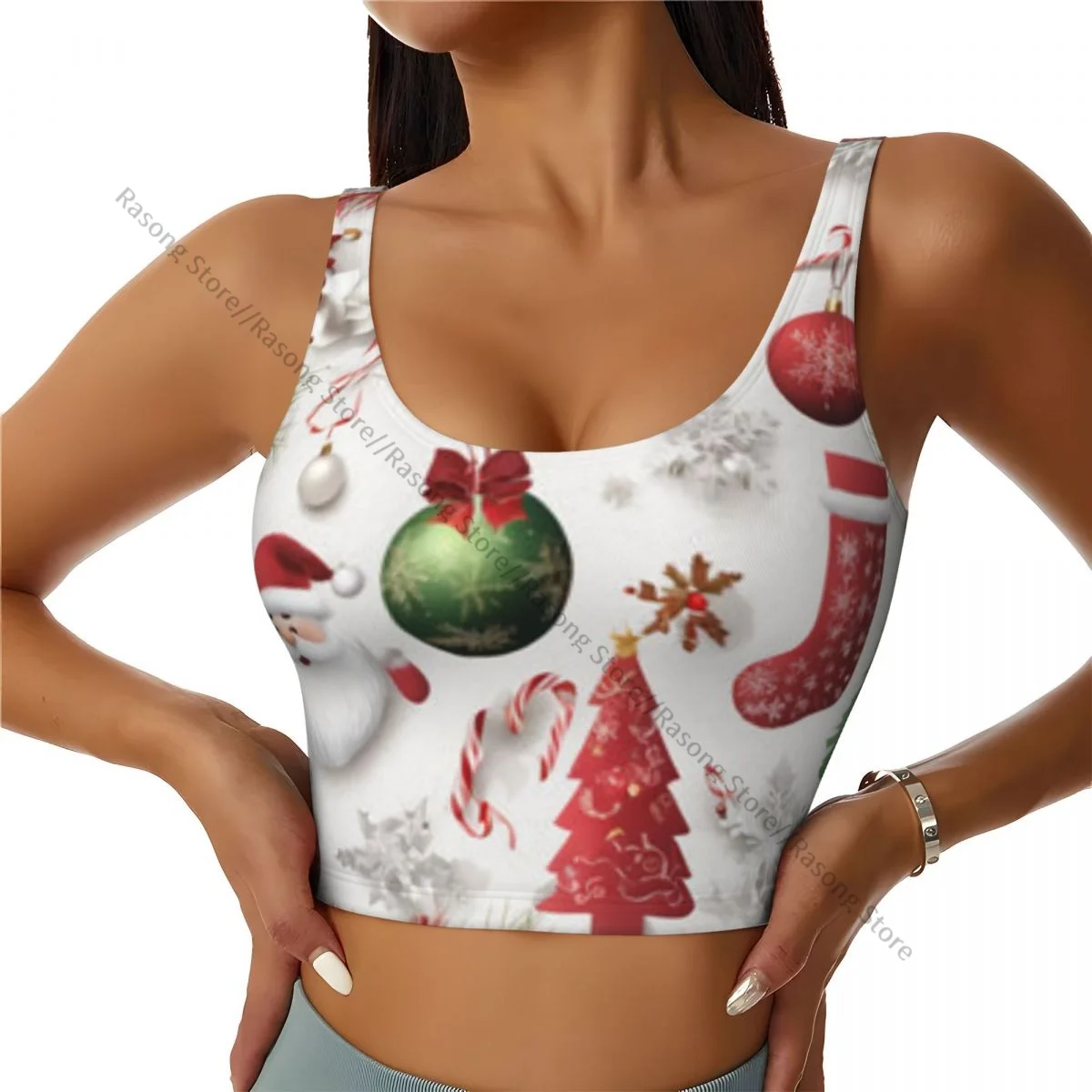 Sports Bra Women Running Yoga Clothes Vest Christmas Tree Santa Claus Snowflakes Elements. Gathering Fitness Vest