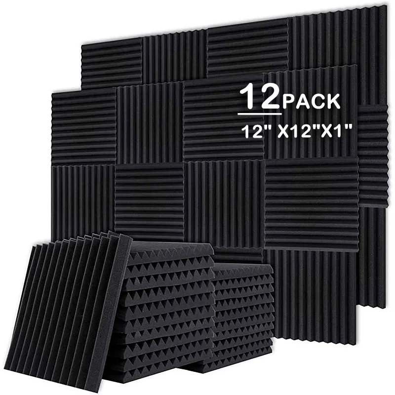 

12Pcs 12" X12"X1" Acoust Foam Panel Studio Soundproof Sponge Pad Sound-Absorbing Treatment Panel KTV Room Ceiling Wall Sticker