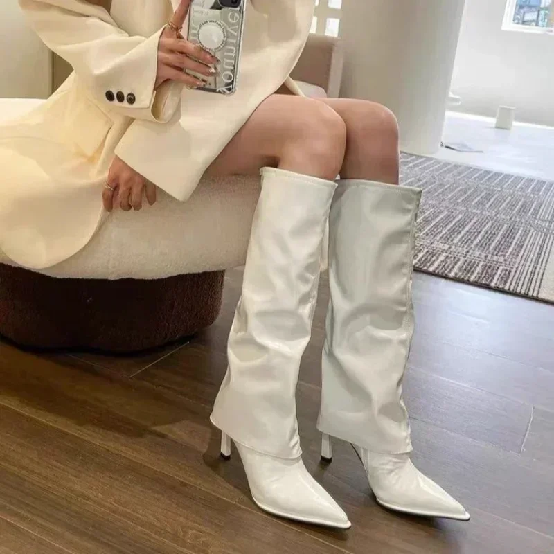 Women Boots Western Cowboy Boots Women Fashion Slip-On Long Pipe Boots Female Sexy Thin High Heel Trend Knee High Botas Mujer