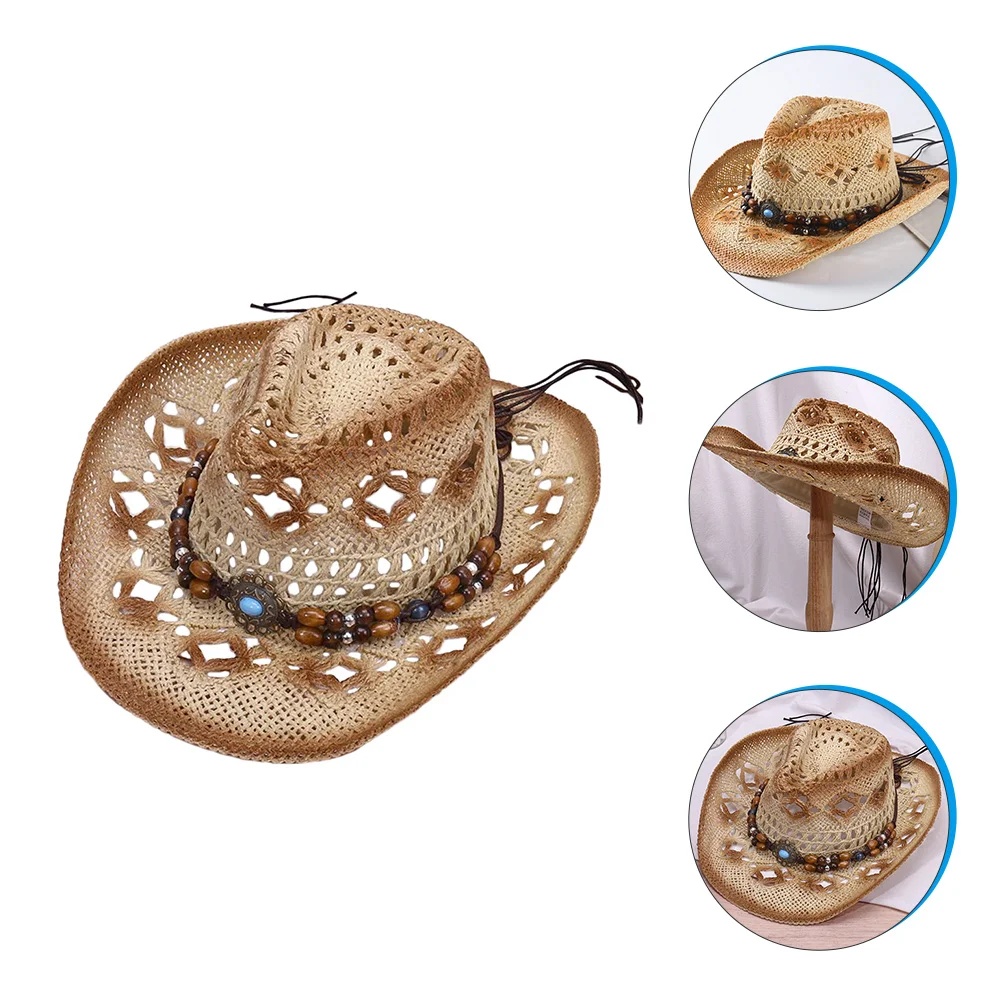 

1pc Cowboy Straw Hat Men Women Sunshade Beach Hat Western Style Party Decorations Photo Props Straw Braid Lightweight