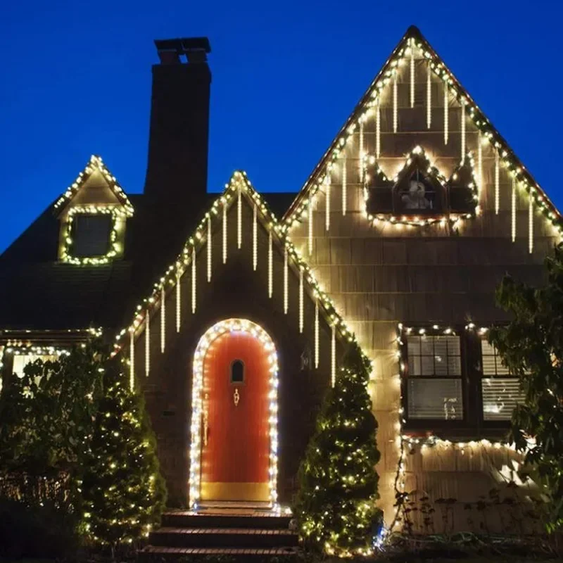 Guirnalda de luces LED de Navidad para decoración de calle, iluminación exterior, 8 tubos, enchufe de EE. UU./UE